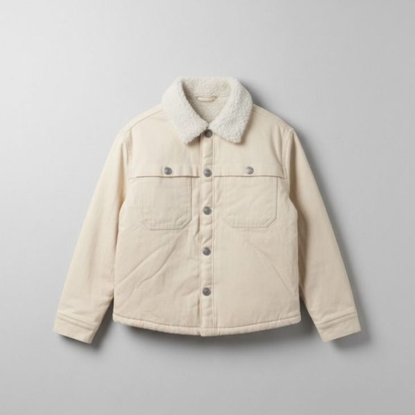 جاكيت أطفال بيج مبطن بياقة فرو ناعمة، تصميم كلاسيكي أنيق ودافئ