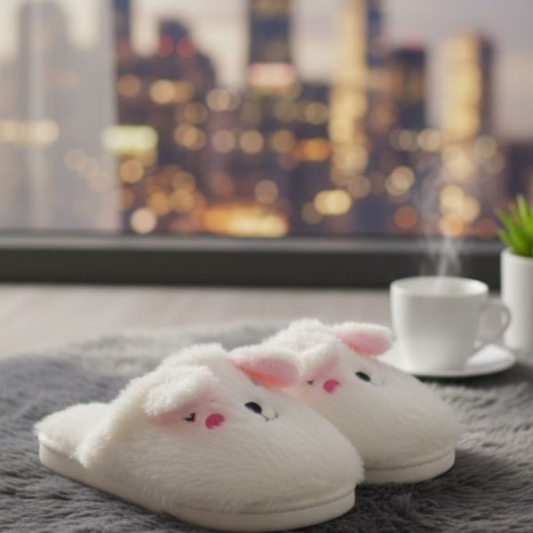 شبشب شتوي نسائي بتصميم أرنب لطيف، نعال فرو ناعم ودافئ للمنزل