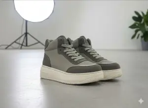 حذاء سنيكرز نسائي عصري عالي الرقبة بلون رمادي مطفٍ مع نعل سميك أبيض مائل للبيج، تصميم مريح وأنيق للاستخدام اليومي 1 WhatsApp Image 2025 11 01 at 2.47.41 PM 5