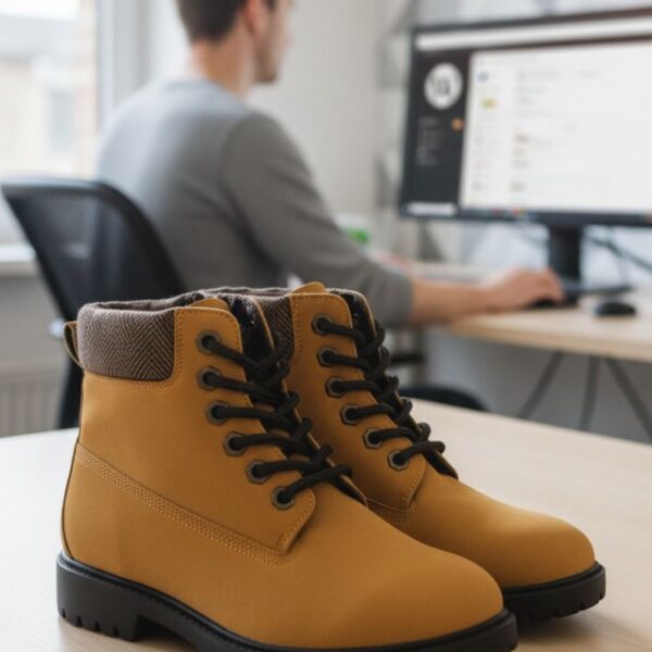 بوت أطفال كلاسيكي باللون الجملي، تصميم أنيق من الجلد الصناعي بنعل مطاطي متين