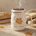 كوب خزفي فاخر بتصميم ورقة شجر خريفية ولمسات ذهبية