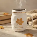 كوب خزفي فاخر بتصميم ورقة شجر خريفية ولمسات ذهبية