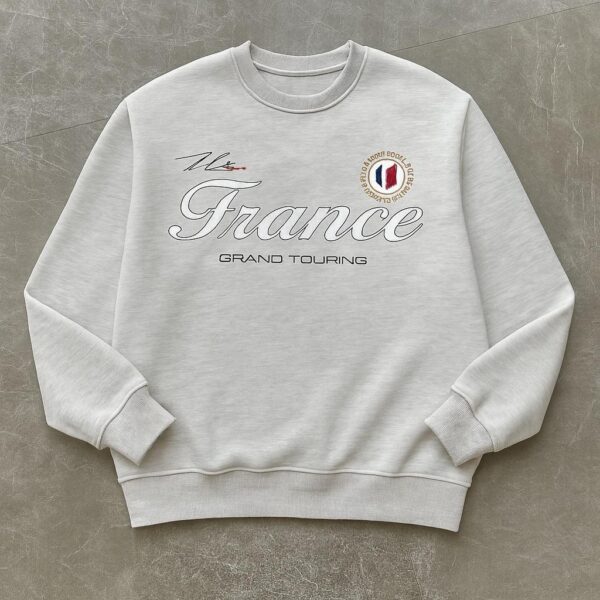 سويتشيرت رجالي رمادي مطبوع ومطرز France Grand Touring، تصميم عصري مريح