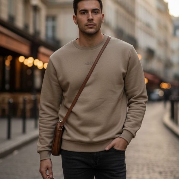 سويتشيرت رجالي قطن بيج فاتح، تصميم كاجوال بسيط وأنيق للاستخدام اليومي