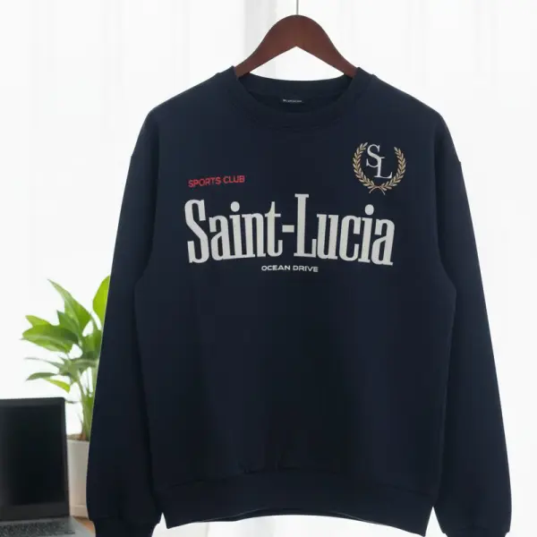 سويتشيرت رجالي كاجوال كحلي بشعار Saint-Lucia
