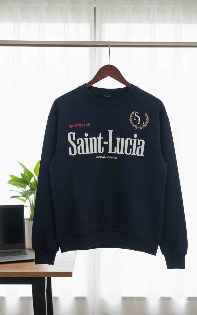 سويتشيرت رجالي كاجوال كحلي بشعار Saint-Lucia، تصميم عصري وأكمام طويلة سويتشيرت رجالي كاجوال كحلي بشعار Saint-Lucia