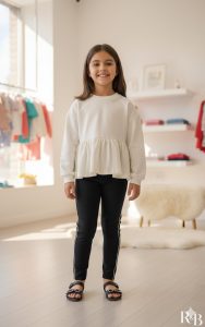 طقم بناتي أنيق من قطعتين، بلوزة بكرانيش وبنطلون ليقنز بخط جانبي لامع، خامة مريحة ناعمة على البشرة ومثالية للاستخدام اليومي 1 WhatsApp Image 2025 11 03 at 12.50.12 PM 1