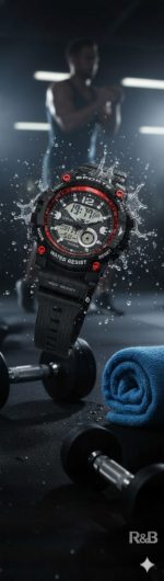 ساعة رجالية رقمية رياضية من R&B، تصميم عصري مقاوم للماء