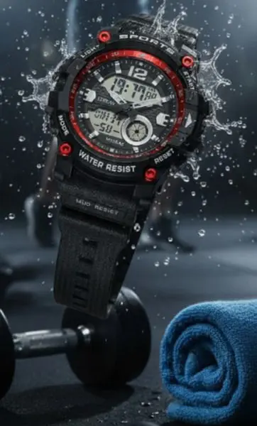 ساعة رجالية رقمية رياضية من R&B، تصميم عصري مقاوم للماء