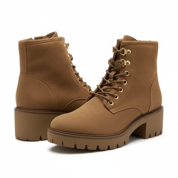 بوت نسائي شتوي بكعب عريض وسحاب جانبي، تصميم أنيق