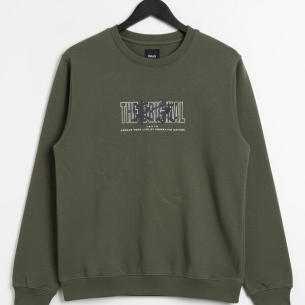 هودي رجالي زيتي بطبعة عصرية، قطن ناعم وتصميم كاجوال أنيق