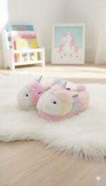 لكلوك أطفال فرو شتوي بشكل يونيكورن، تصميم دافئ وأنيق بألوان باستيل