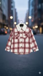 جاكيت أطفال شتوي بنقشة كارو وياقة فرو دافئة، تصميم أنيق للأجواء الباردة