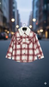 جاكيت أطفال شتوي بنقشة كارو وياقة فرو دافئة، تصميم أنيق للأجواء الباردة، مثالي للمدرسة أو النزهات الشتوية العائلية 1 WhatsApp Image 2025 11 04 at 2.48.54 PM