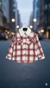 جاكيت أطفال شتوي بنقشة كارو وياقة فرو دافئة، تصميم أنيق للأجواء الباردة، مثالي للمدرسة أو النزهات الشتوية العائلية 1 WhatsApp Image 2025 11 04 at 2.48.54 PM