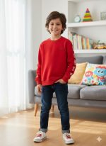 سويتشيرت أطفال بألوان متعددة بتطريز شعار وكتابة جانبية