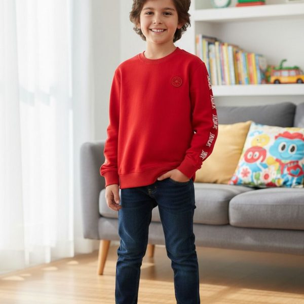 سويتشيرت أطفال بألوان متعددة بتطريز شعار وكتابة جانبية