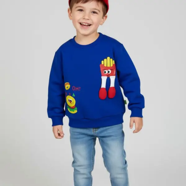 سويتشيرت أطفال أزرق برسومات كرتونية مجسمة