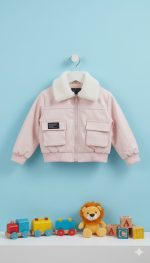 جاكيت أطفال شتوي وردي وأحمر بياقة فرو بيضاء، تصميم أنيق