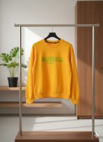 سويتشيرت أطفال أصفر قطن مطبوع BASEBALL، تصميم مريح وأنيق