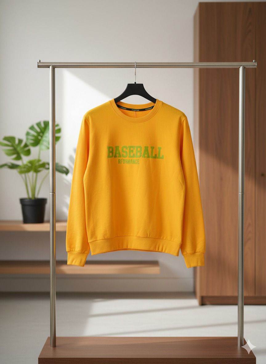 سويتشيرت أطفال أصفر قطن مطبوع BASEBALL، تصميم مريح وأنيق للخريف والشتاء سويتشيرت أطفال أصفر قطن مطبوع BASEBALL، تصميم مريح وأنيق