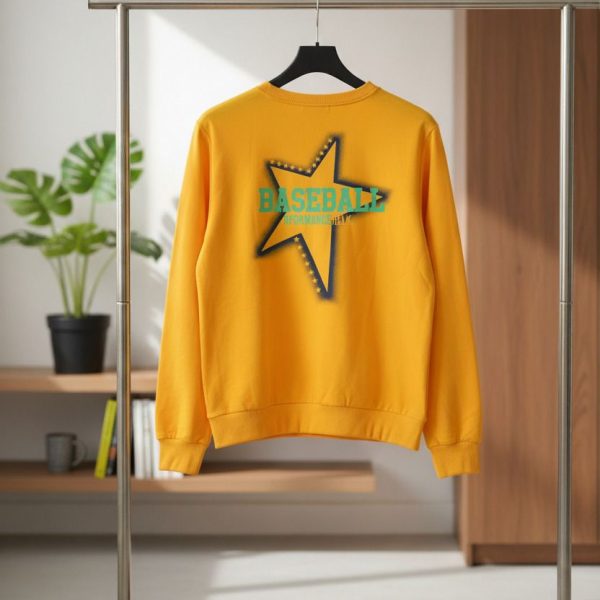 سويتشيرت أطفال، ملابس أطفال شتوية، سويتشيرت قطن، سويتشيرت أصفر، سويتشيرت كاجوال، ملابس أولاد، ملابس بنات، BASEBALL