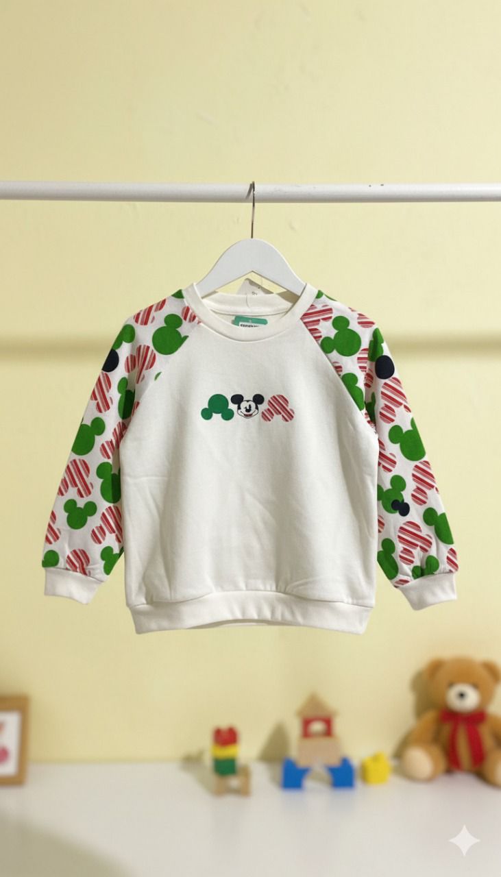 سويت شيرت أطفال بميكي ماوس، خامة قطنية ناعمة بأكمام ملونة لإطلالة كاجوال مرحة سويت شيرت أطفال بميكي ماوس، خامة قطنية ناعمة
