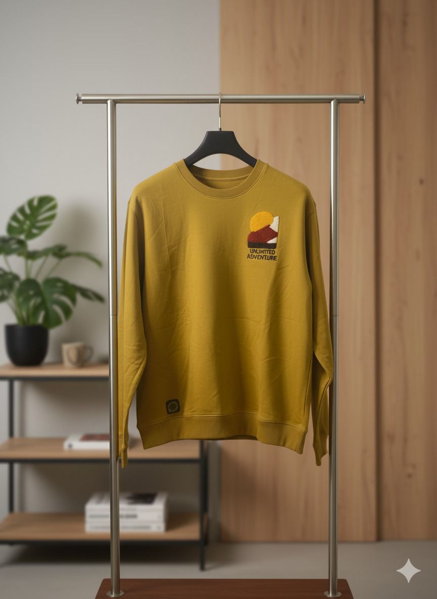 سويت شيرت أطفال قطن أصفر خردلي مطبوع من الخلف، تصميم دافئ وعصري للأولاد والبنات سويت شيرت أطفال قطن أصفر خردلي مطبوع من الخلف