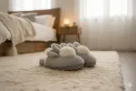 سليبر فرو نسائي رمادي شتوي بتصميم أرنب، ناعم ودافئ للاستخدام المنزلي