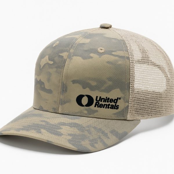 كاب رجالي عسكري شبكي من القطن بلون بيج مموج، شعار United Rentals