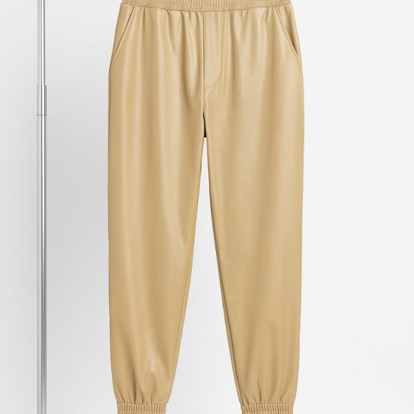 بنطلون نسائي جلد صناعي لامع بخصر مطاط ماركة R&B، تصميم رياضي أنيق لإطلالة عصرية