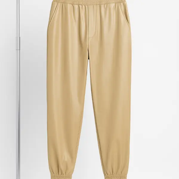 بنطلون نسائي جلد صناعي لامع بخصر مطاط ماركة R&B، تصميم رياضي أنيق لإطلالة عصرية