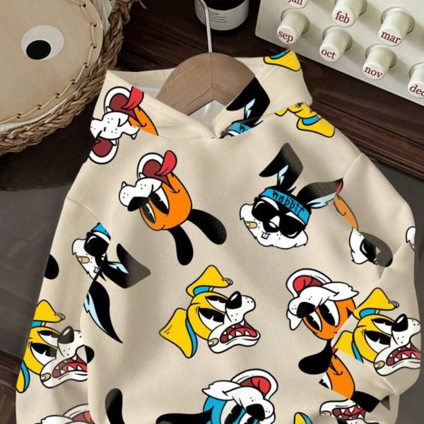 سويتشيرت أطفال مطبوع برسومات كرتونية قطن ناعم متعدد الألوان