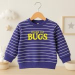 سويتشيرت أطفال بخطوط بنفسجية وطبعة "Follow the Bugs" صفراء، تصميم مريح وعصري