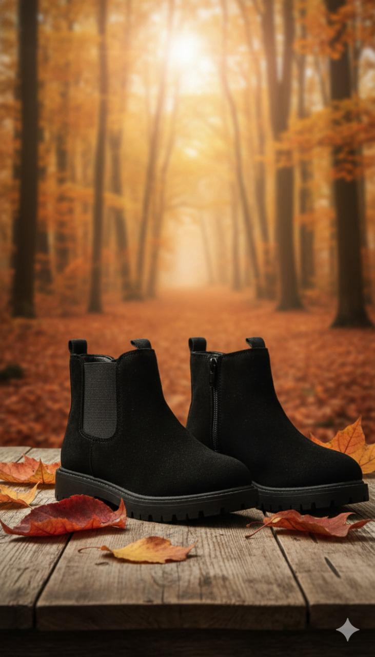 حذاء شتوي أطفال باللون الأسود بتصميم عصري وسحّاب جانبي للراحة والأناقة حذاء شتوي أطفال باللون الأسود بتصميم عصري وسحّاب جانبي للراحة والأناقة