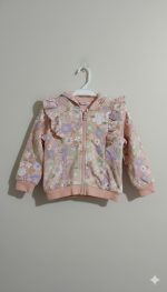 جاكيت أطفال وردي مزخرف بأزهار مع كابوشون وفرادة ناعمة، ملابس خريف وشتاء عصرية ومريحة