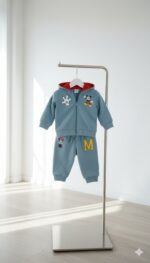 طقم أطفال ديزني أزرق عصري، جاكيت بغطاء رأس وشورت عملي للأنشطة اليومية واللعب