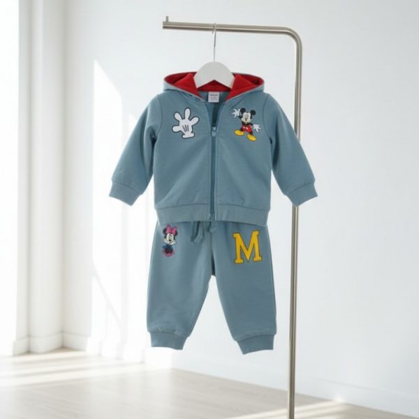 طقم أطفال ديزني أزرق عصري، جاكيت بغطاء رأس وشورت عملي للأنشطة اليومية واللعب