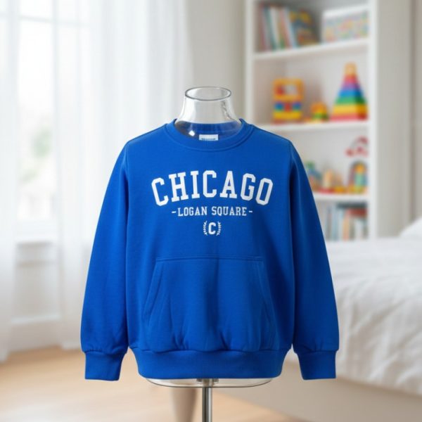 سويتشيرت أطفال باللون الأزرق بتصميم Chicago – Logan Square عصري ومريح للاستخدام اليومي