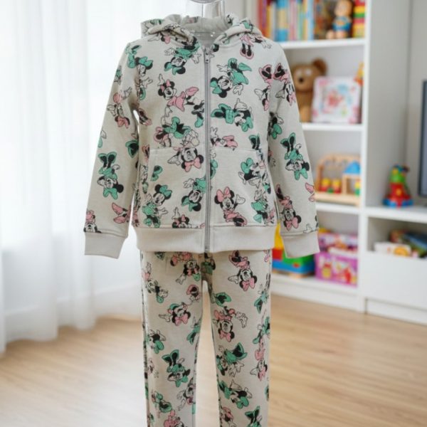 بيجاما أطفال بقبعة ورسومات ميكي وميني بخامة قطنية ناعمة، مثالية للنوم والاستخدام اليومي