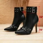 بوت نسائي أسود، بوت نسائي، حذاء ستيليتو، مقدمة مدببة، مسامير معدنية، أحذية خريف وشتاء، أحذية أنيقة، كعب عالي، أحذية رسمية، موضة نسائية
