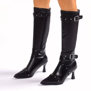 بوت نسائي بكعب ستيليتو عالي مع أحزمة معدنية، تصميم أنيق للمناسبات وحفلات الزفاف 3 d2040646 9e99 44f3 9984 6aeec3eeabe2