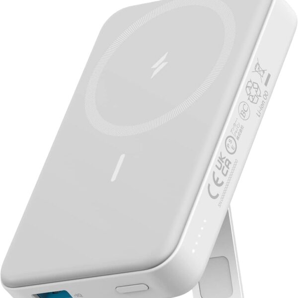 Anker 633 Magnetic Power Bank 10000mAh — Foldable Magnetic Wireless Charger، مناسب لـ iPhone 17 (17/17 Air/17 Pro/17 Pro Max) وiPhone 16/15/14 Series، اللون White.