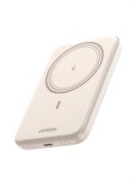 باور بانك UGREEN MagSafe سعة 5000mAh — Ultra‑Mini شاحن لاسلكي مغناطيسي، يدعم شحن سلكي PD 15W عبر كابل USB‑C، وشحن لاسلكي مغناطيسي 7.5W، مناسب لآيفون iPhone 17/16/15 وغيرها، اللون White.
