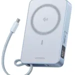 باور بانك UGREEN MagFlow Qi2 سعة 10000mAh، شحن مغناطيسي MagSafe بقدرة 25W، مع كابل USB‑C مدمج 30W، مناسب لـ iPhone 17 ومتوافق مع iPhone وAirPods وبعض أجهزة Xiaomi وSamsung (سلسلة 2025).