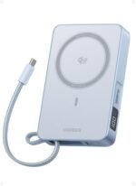 باور بانك UGREEN MagFlow Qi2 سعة 10000mAh، شحن مغناطيسي MagSafe بقدرة 25W، مع كابل USB‑C مدمج 30W، مناسب لـ iPhone 17 ومتوافق مع iPhone وAirPods وبعض أجهزة Xiaomi وSamsung (سلسلة 2025).