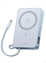 باور بانك UGREEN MagFlow Qi2 سعة 10000mAh، شحن مغناطيسي MagSafe بقدرة 25W، مع كابل USB‑C مدمج 30W، مناسب لـ iPhone 17 ومتوافق مع iPhone وAirPods وبعض أجهزة Xiaomi وSamsung (سلسلة 2025).