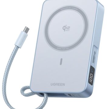 باور بانك UGREEN MagFlow Qi2 سعة 10000mAh، شحن مغناطيسي MagSafe بقدرة 25W، مع كابل USB‑C مدمج 30W، مناسب لـ iPhone 17 ومتوافق مع iPhone وAirPods وبعض أجهزة Xiaomi وSamsung (سلسلة 2025).