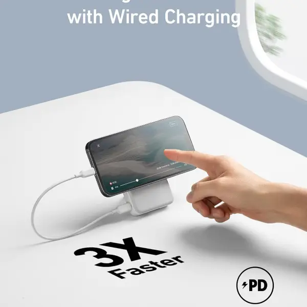 Anker 633 Magnetic Power Bank 10000mAh — Foldable Magnetic Wireless Charger، مناسب لـ iPhone 17 (17/17 Air/17 Pro/17 Pro Max) وiPhone 16/15/14 Series، اللون White.