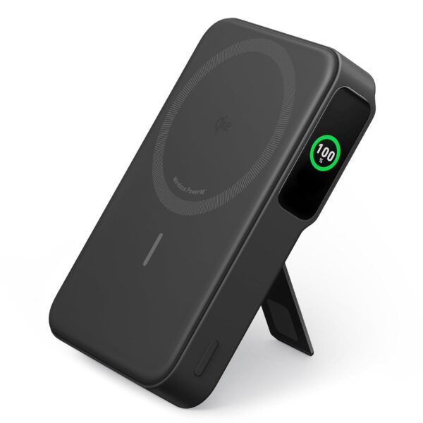 Anker MagGo Power Bank, Qi2 Certified 15W Ultra-Fast MagSafe-Compatible Portable Charger, 10,000mAh Battery Pack with Smart Display and Foldable Stand, For iPhone 17/16/15/14 Only(USB-C Cable Include)